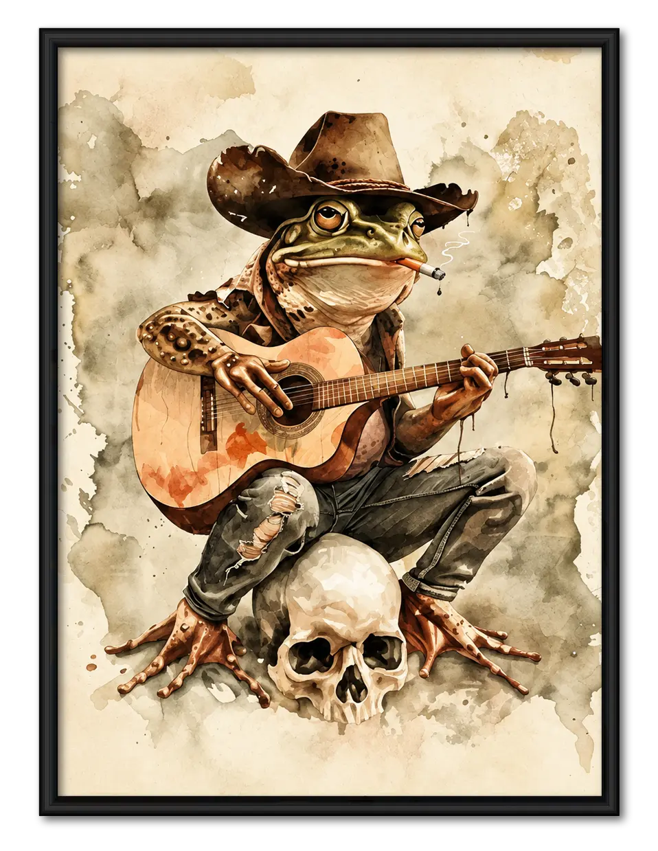 Cowboy Frog Playing Guitar Fantasy Wall Art 1