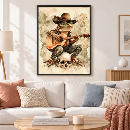 Cowboy Frog Playing Guitar Fantasy Wall Art 2