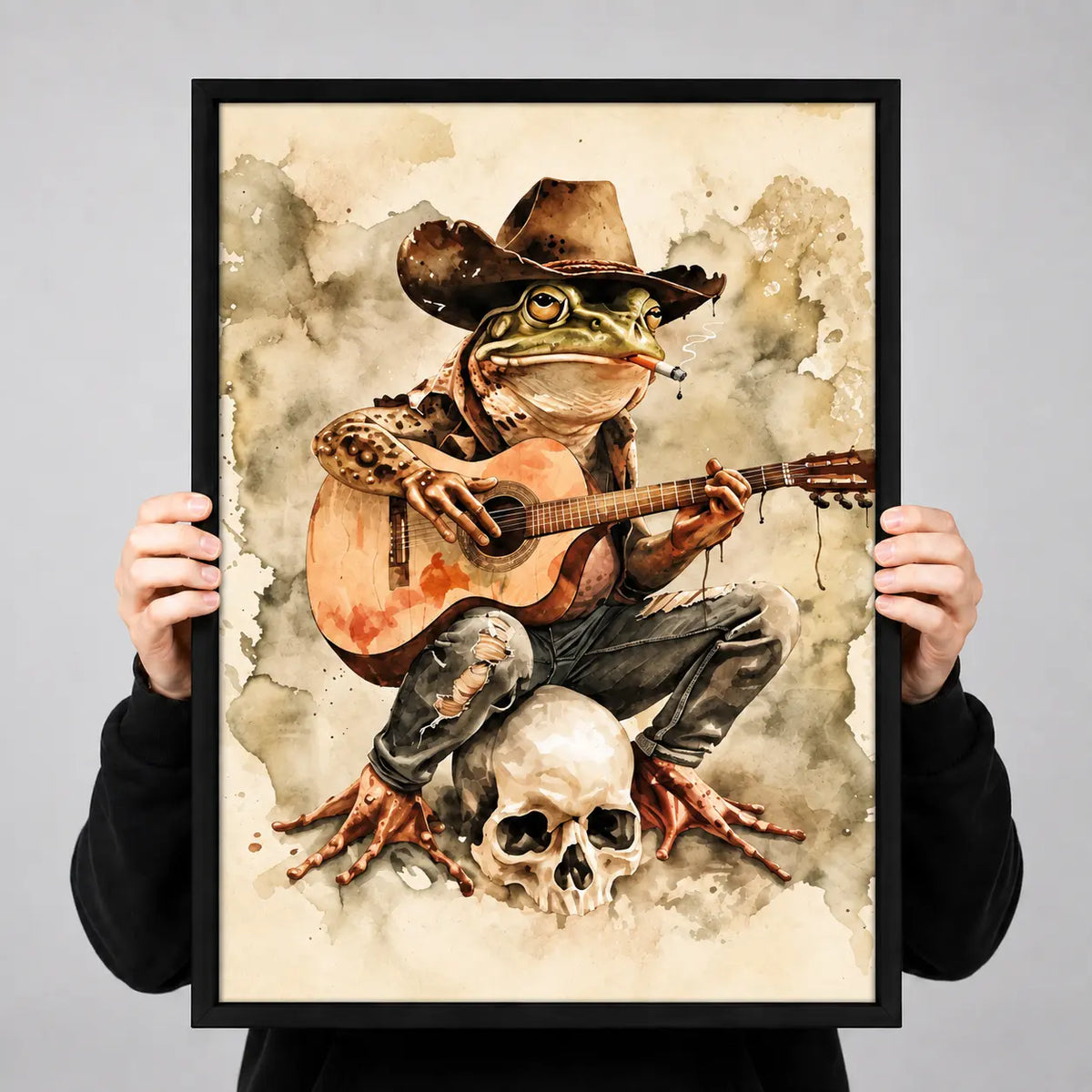 Cowboy Frog Playing Guitar Fantasy Wall Art 3