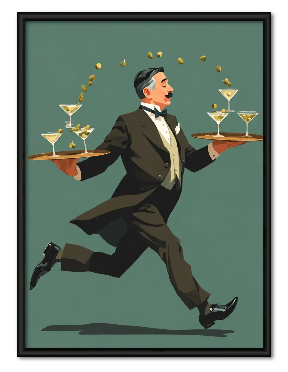 Elegant Waiter Martini Balance Illustration Wall Art 1