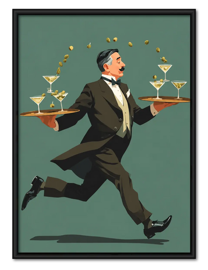 Elegant Waiter Martini Balance Illustration Wall Art