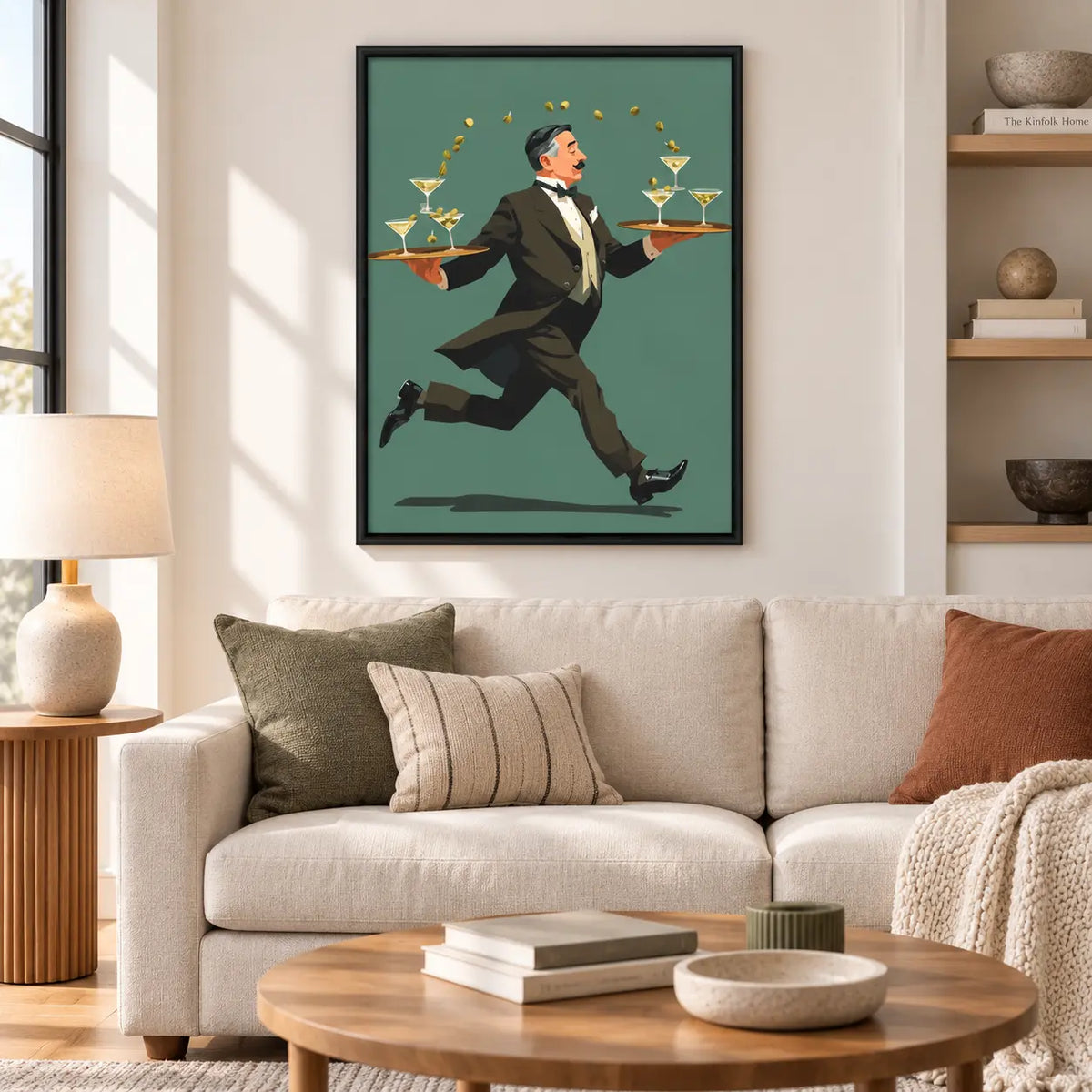 Elegant Waiter Martini Balance Illustration Wall Art 2