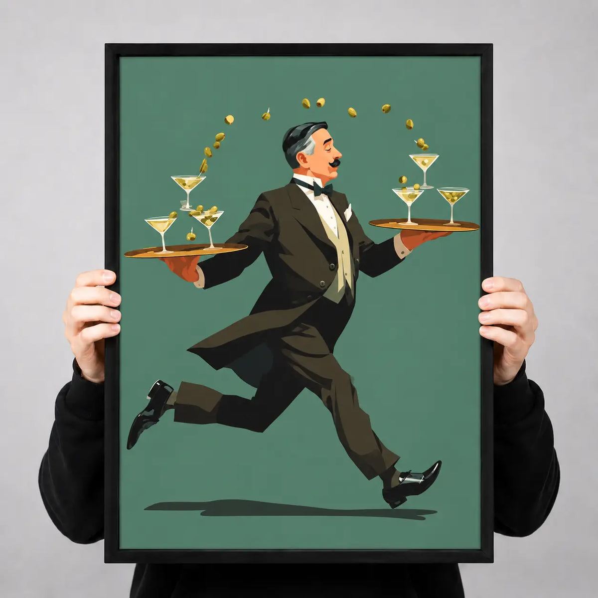 Elegant Waiter Martini Balance Illustration Wall Art 3