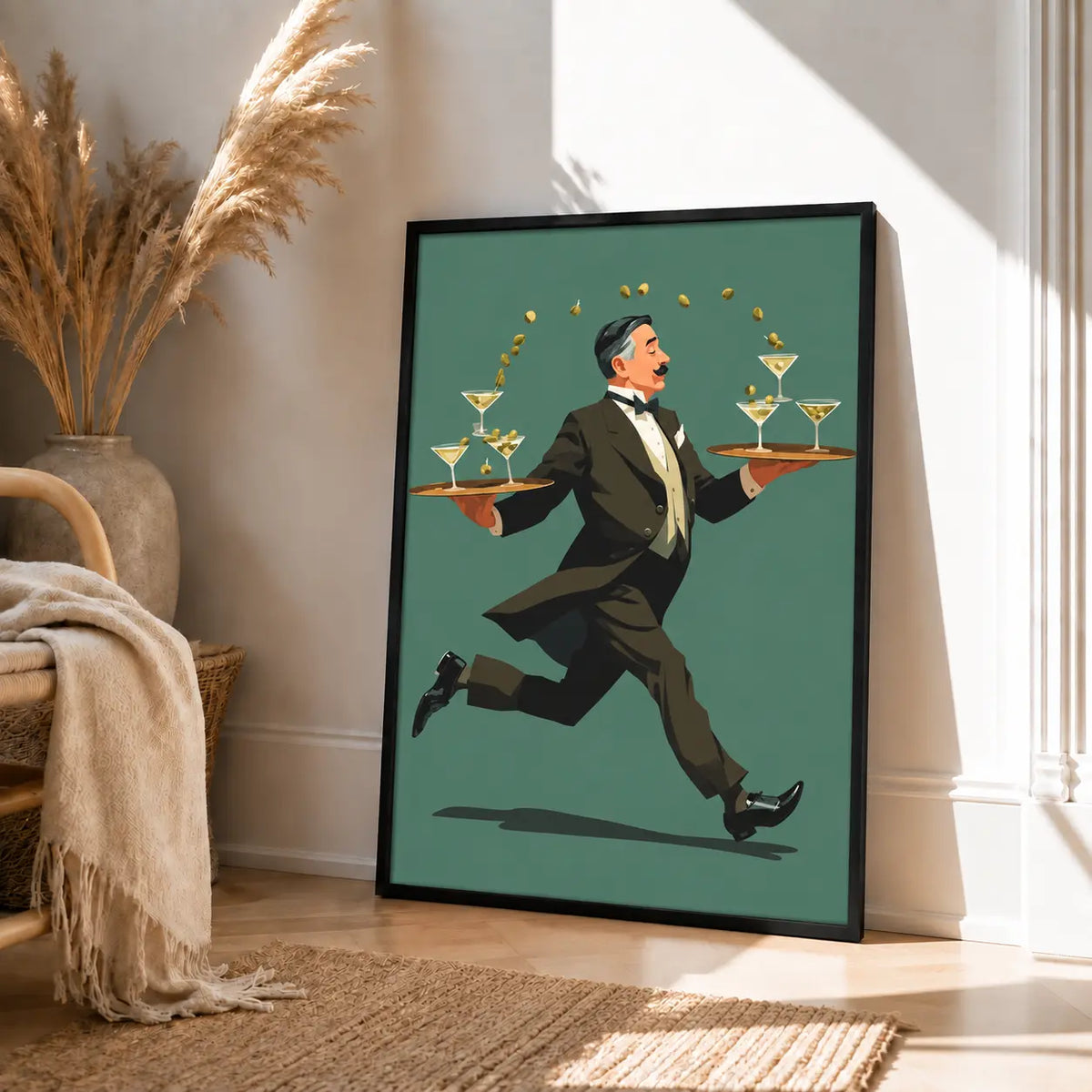 Elegant Waiter Martini Balance Illustration Wall Art 4
