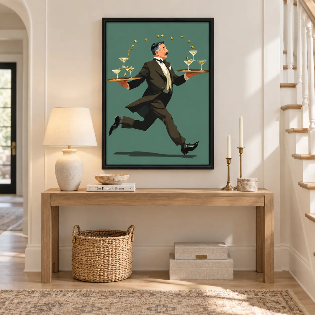 Elegant Waiter Martini Balance Illustration Wall Art 5