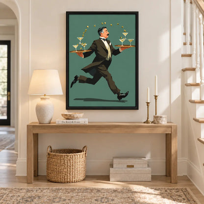 Elegant Waiter Martini Balance Illustration Wall Art 5