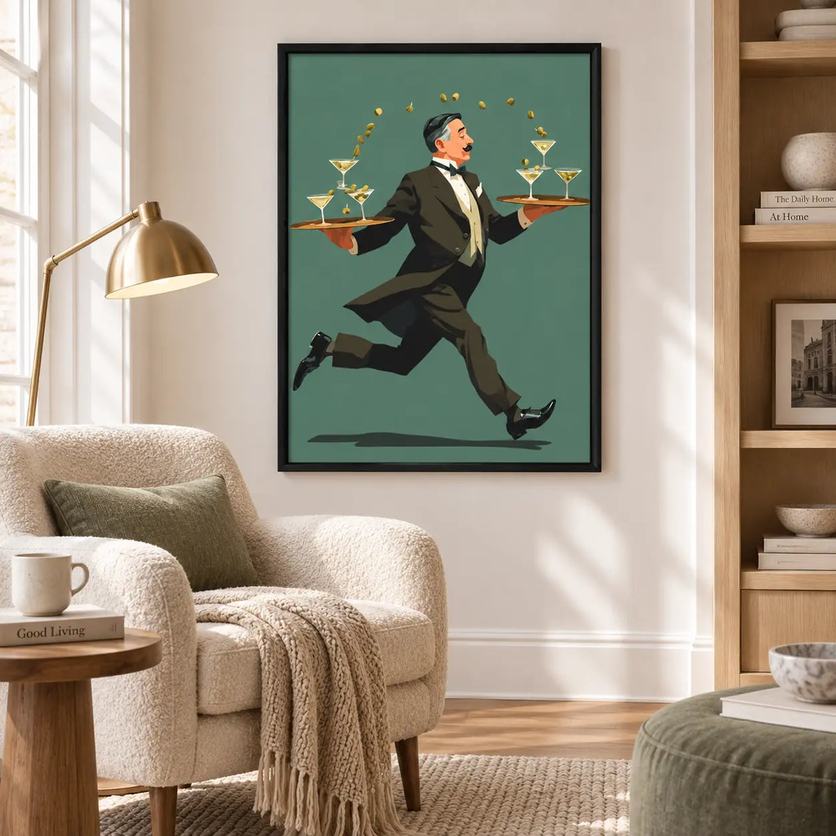 Elegant Waiter Martini Balance Illustration Wall Art 6