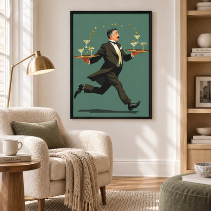 Elegant Waiter Martini Balance Illustration Wall Art 6
