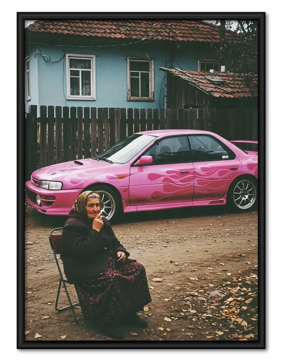 Pink Street Car Retro Photography Wall Art 1