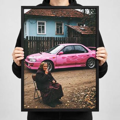 Pink Street Car Retro Photography Wall Art 3