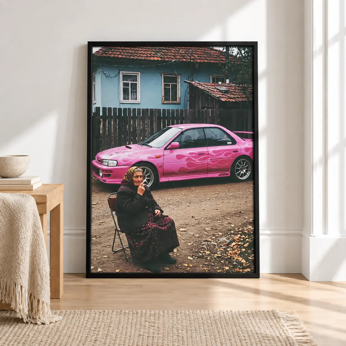Pink Street Car Retro Photography Wall Art 4