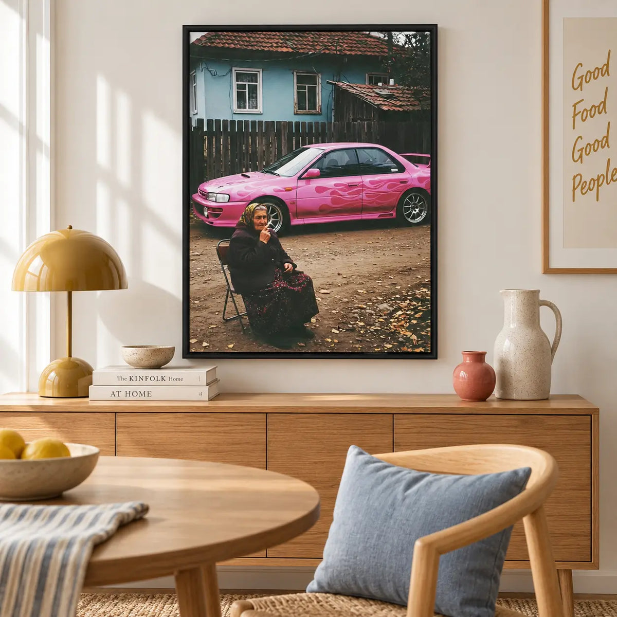 Pink Street Car Retro Photography Wall Art 5