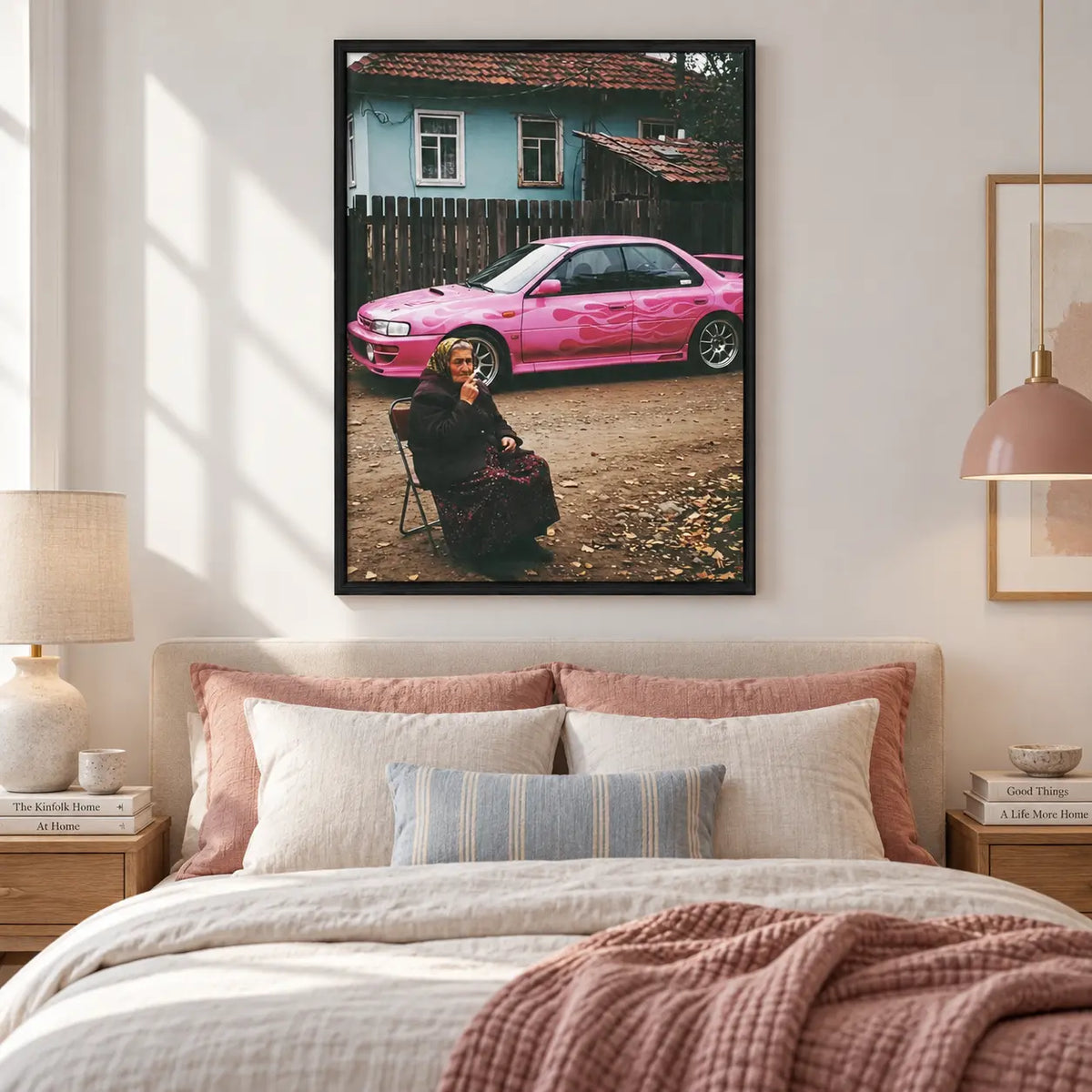Pink Street Car Retro Photography Wall Art 6