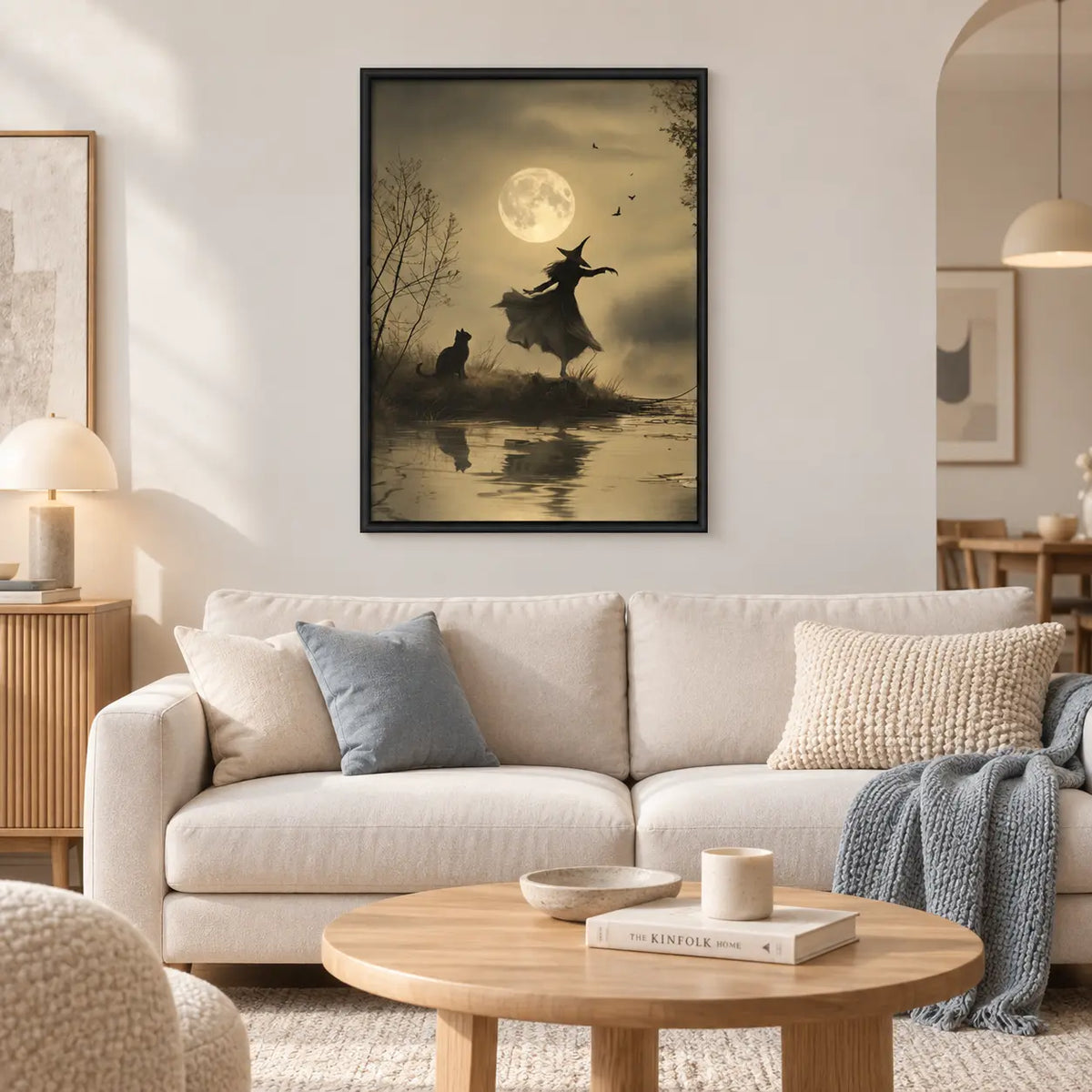Witch And Black Cat Moonlight Silhouette Wall Art 2