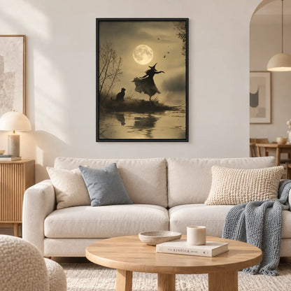 Witch And Black Cat Moonlight Silhouette Wall Art 2