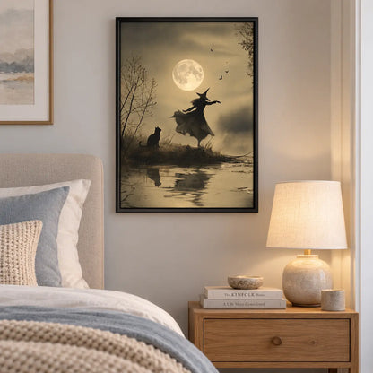 Witch And Black Cat Moonlight Silhouette Wall Art 5