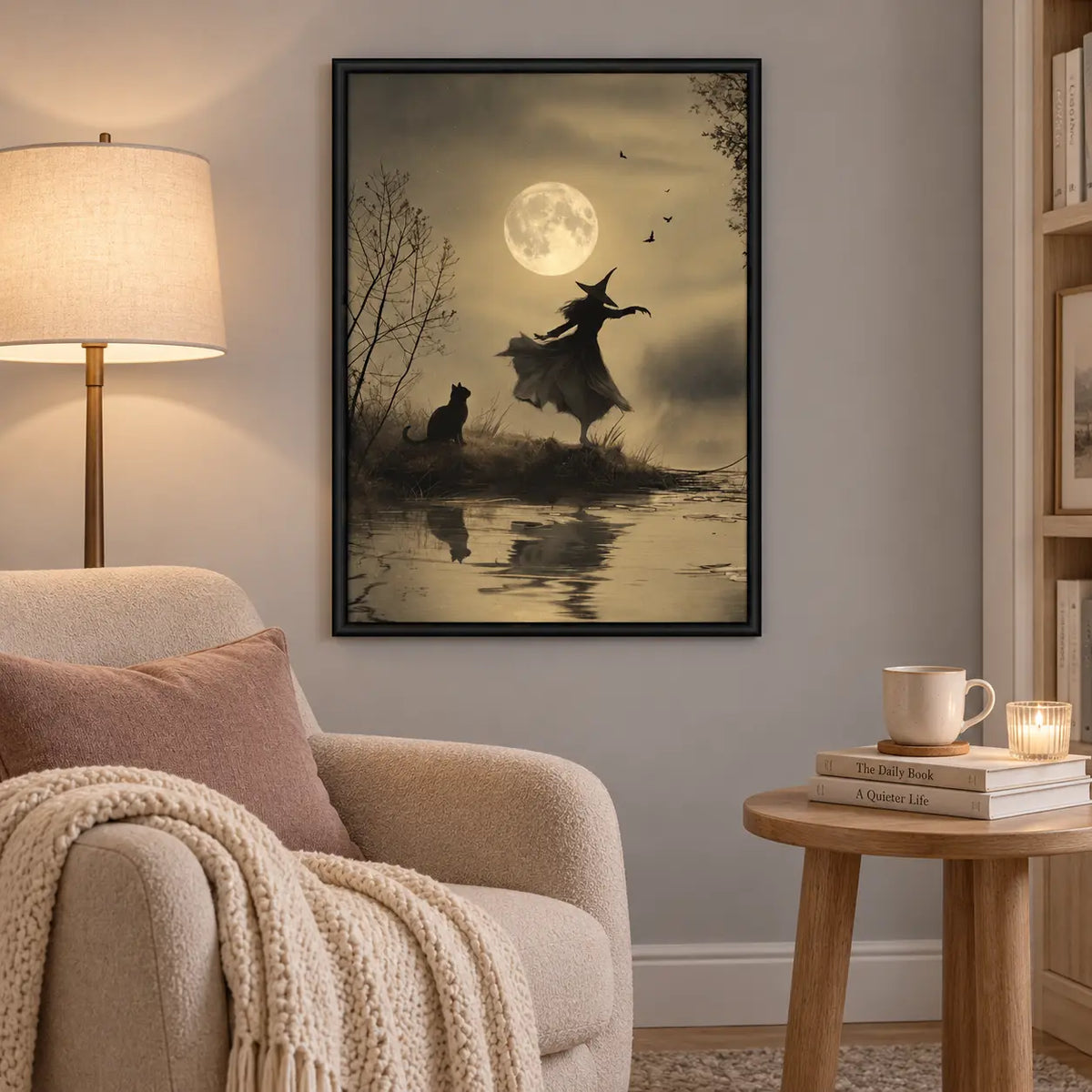 Witch And Black Cat Moonlight Silhouette Wall Art 6