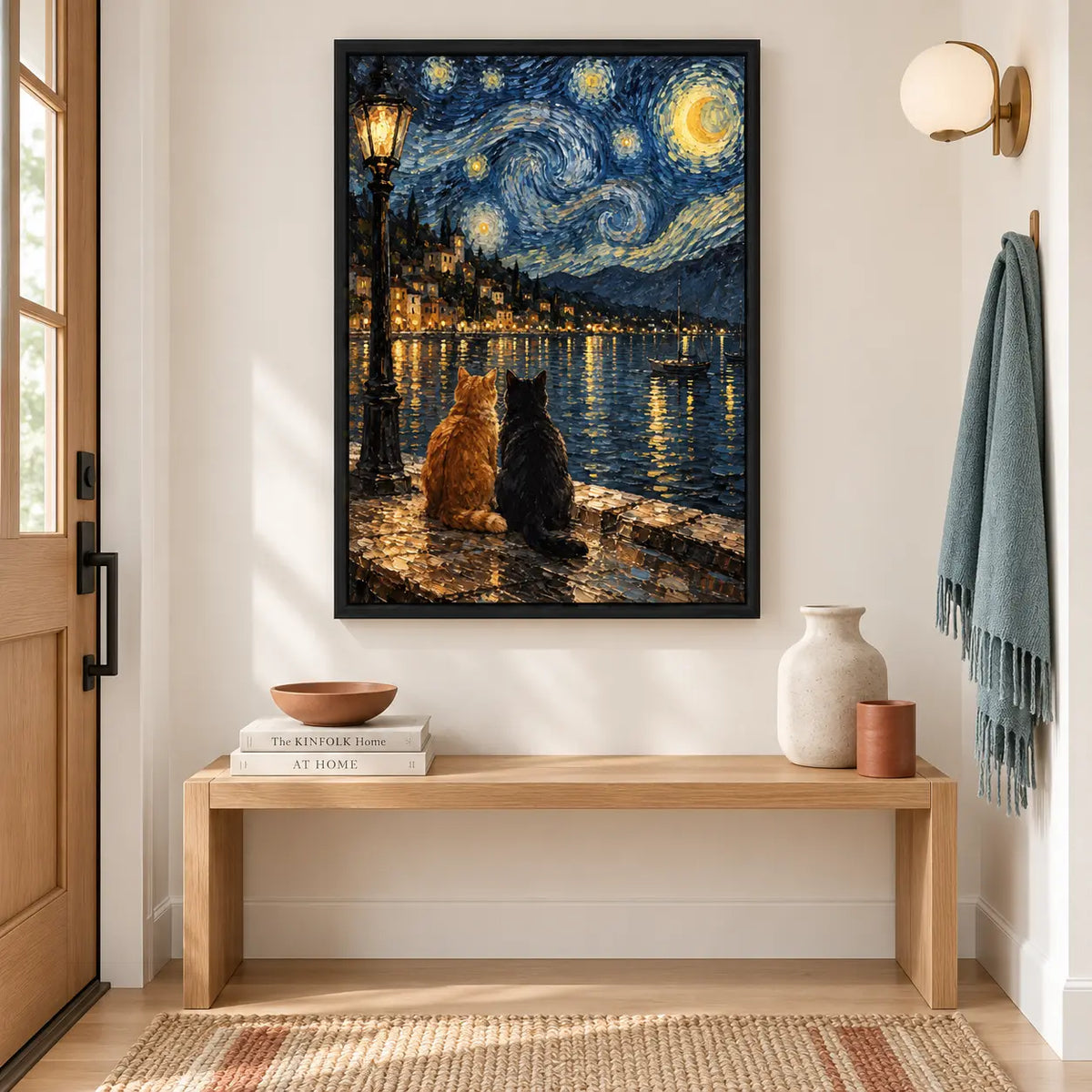 Two Cats Starry Lake Night Painting Wall Art 5