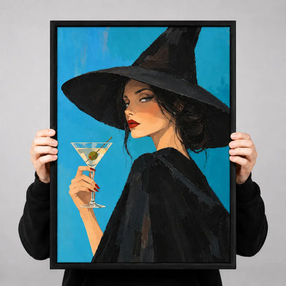Witch With Martini Blue Background Wall Art 3