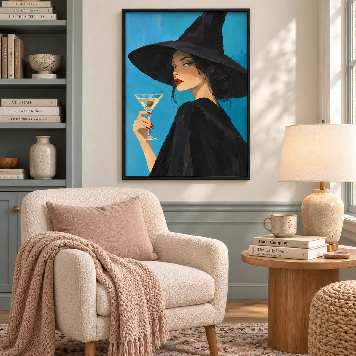 Witch With Martini Blue Background Wall Art 5