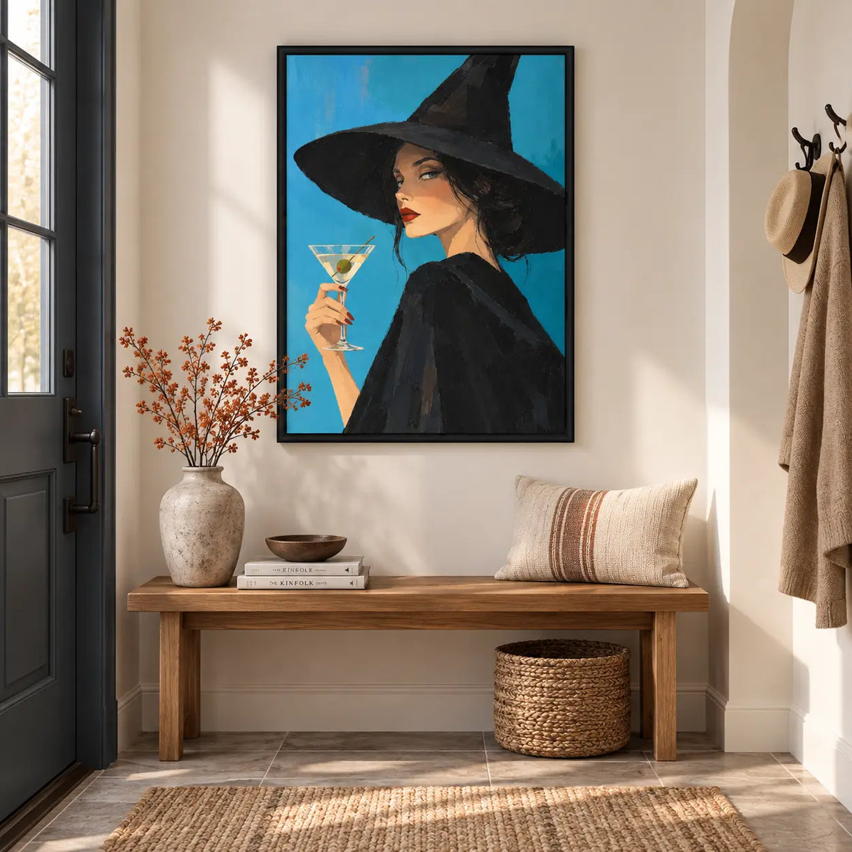 Witch With Martini Blue Background Wall Art 6