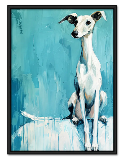 White Greyhound Blue Abstract Painting Wall Art