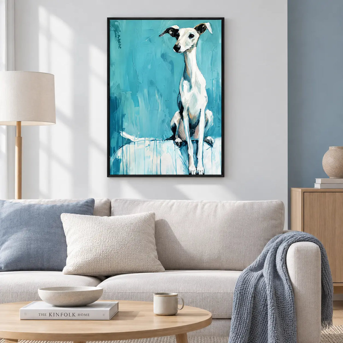 White Greyhound Blue Abstract Painting Wall Art 2