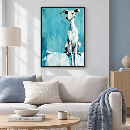 White Greyhound Blue Abstract Painting Wall Art 2