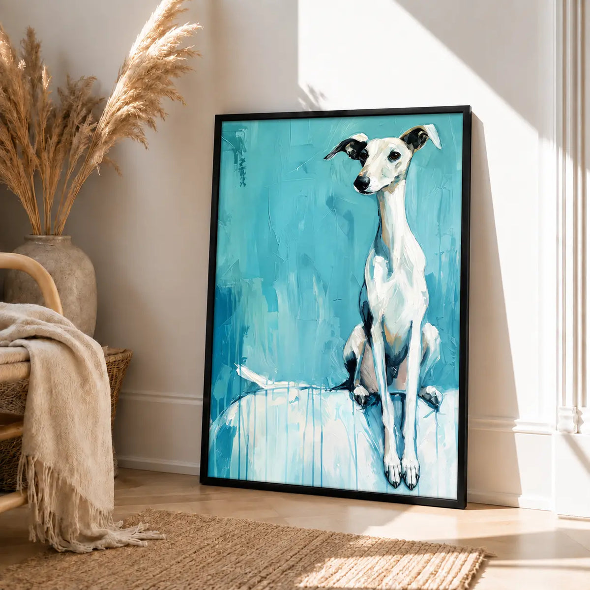 White Greyhound Blue Abstract Painting Wall Art 4