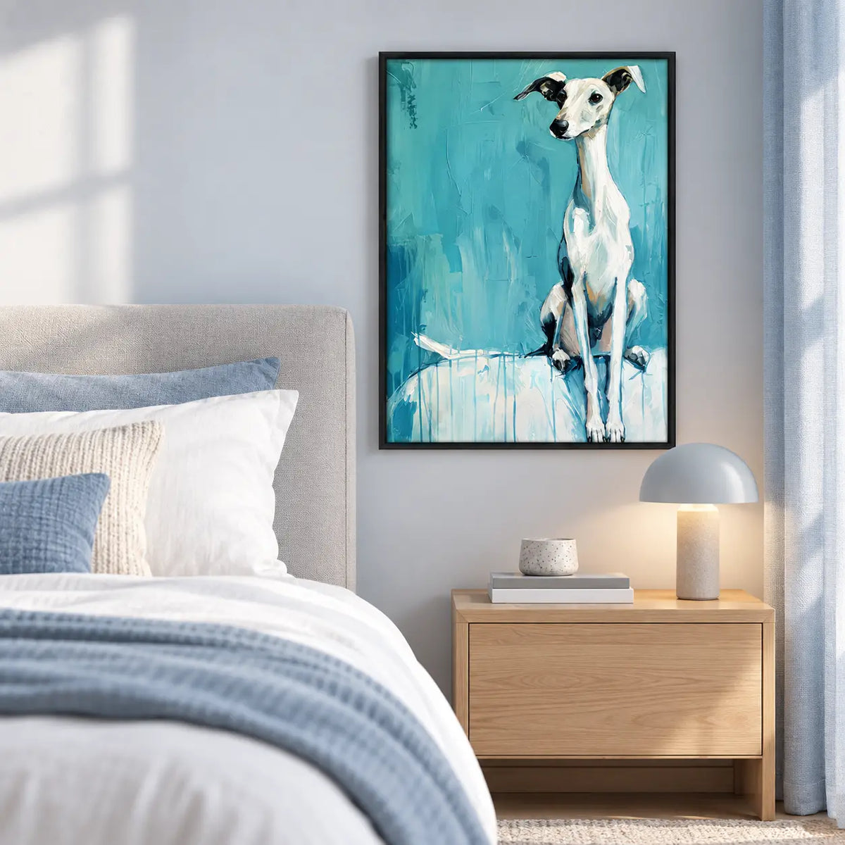 White Greyhound Blue Abstract Painting Wall Art 5