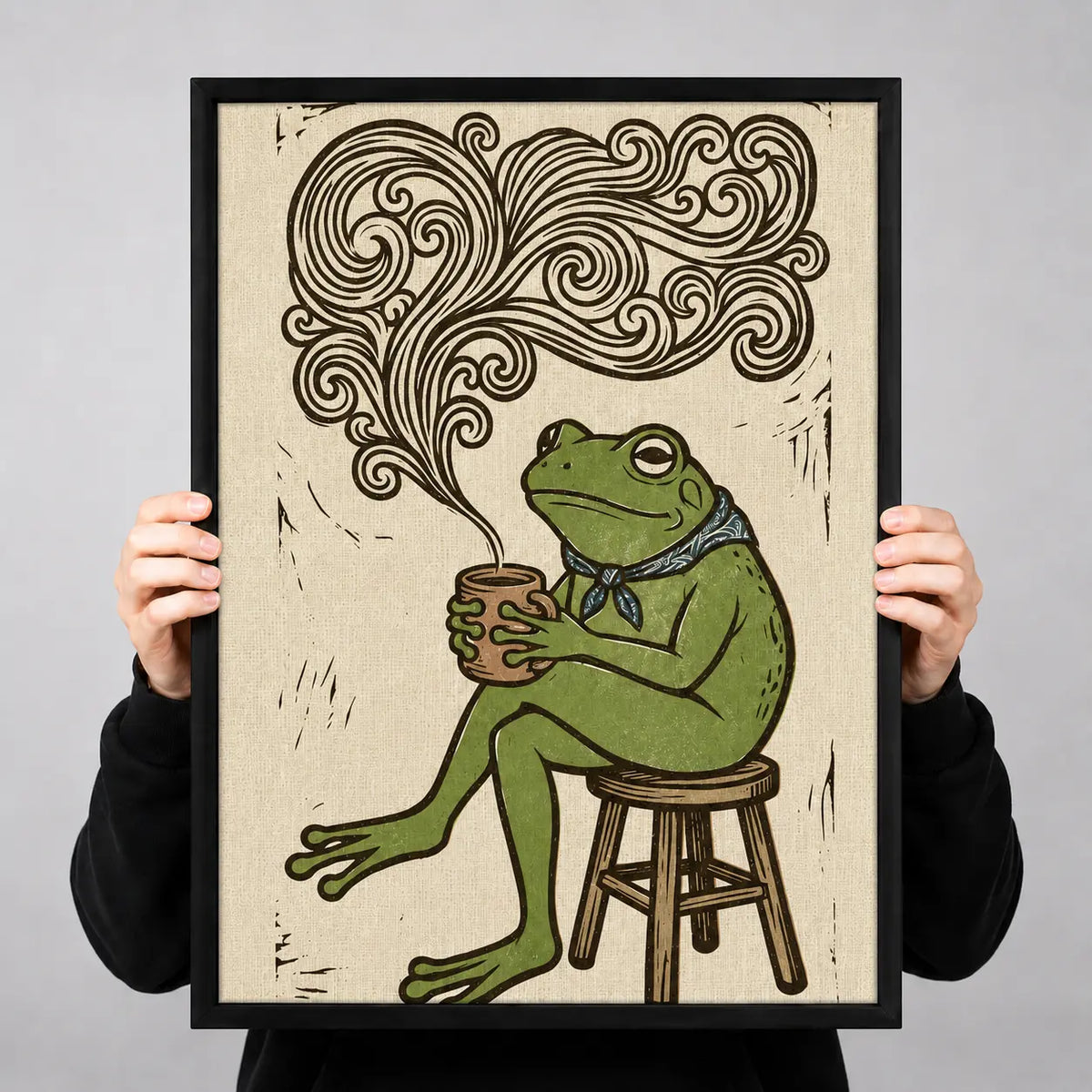 Frog Drinking Coffee Vintage Illustration Wall Art 3