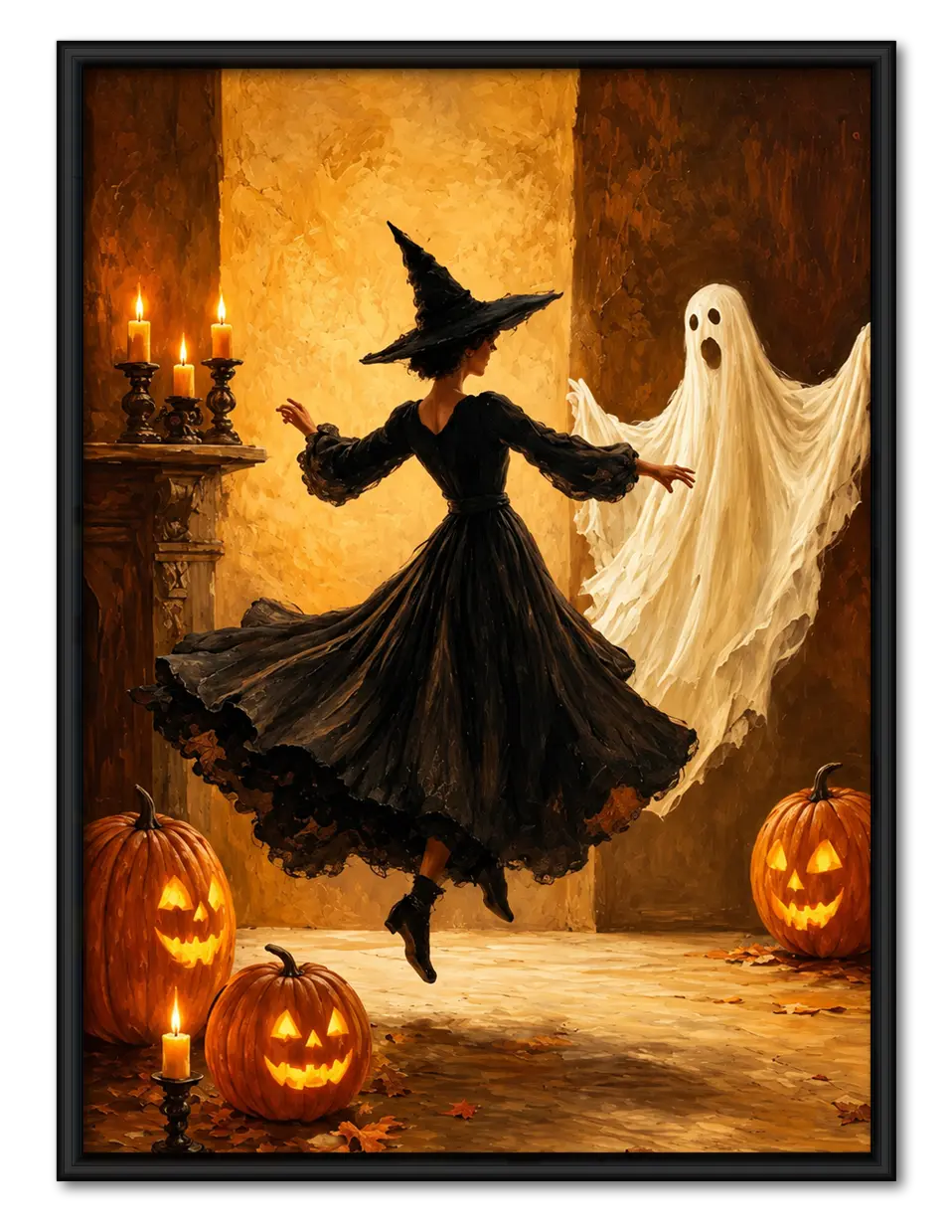 Witch Dancing With Ghost Halloween Wall Art 1