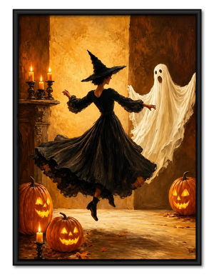 Witch Dancing With Ghost Halloween Wall Art