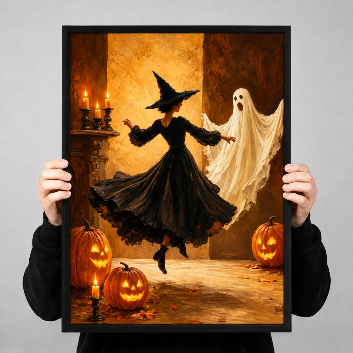 Witch Dancing With Ghost Halloween Wall Art 3