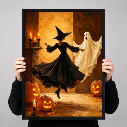 Witch Dancing With Ghost Halloween Wall Art 3