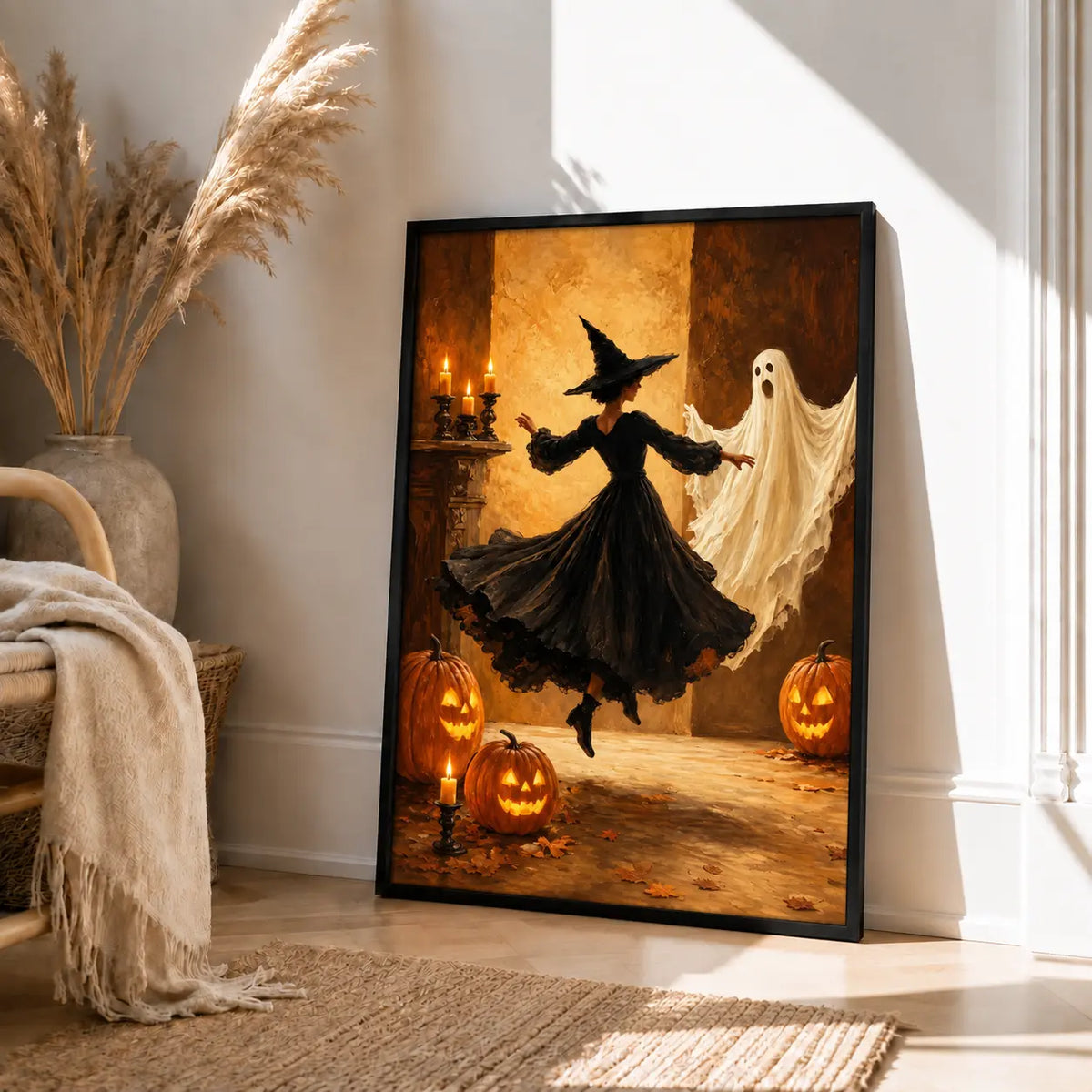 Witch Dancing With Ghost Halloween Wall Art 4