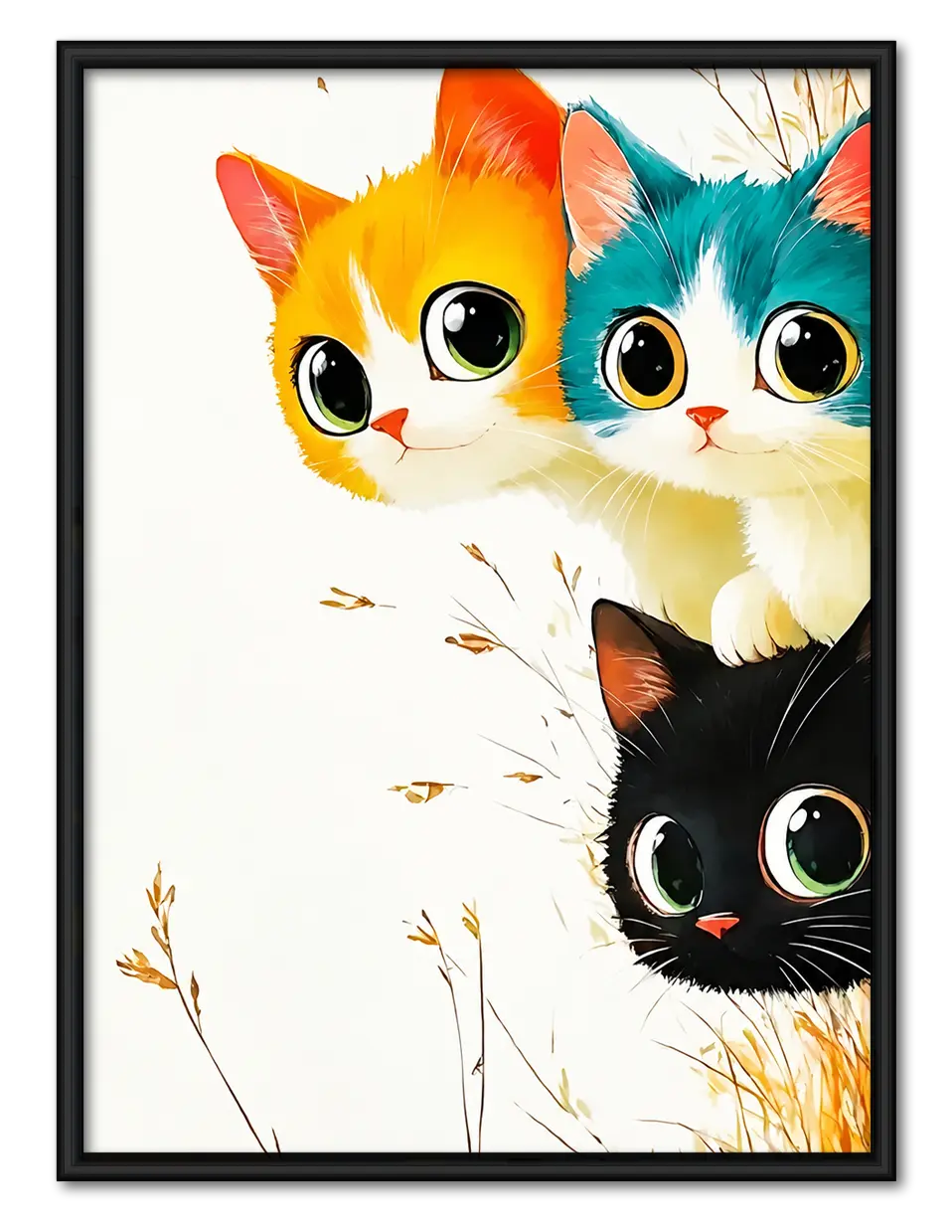 Colorful Three Cats Big Eyes Illustration Wall Art 1