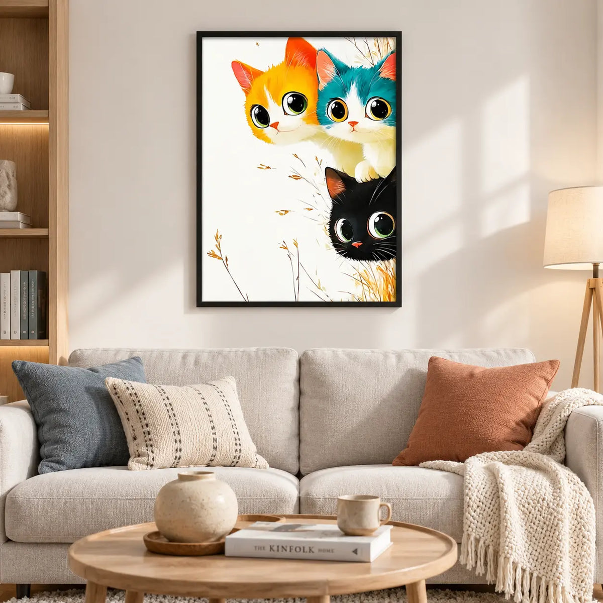 Colorful Three Cats Big Eyes Illustration Wall Art 2