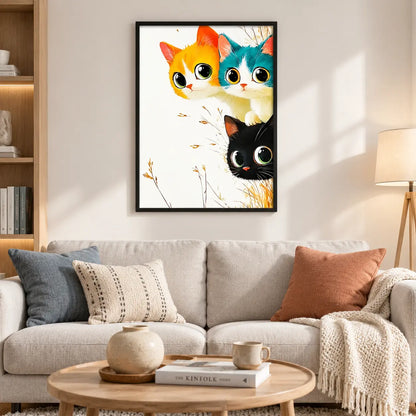 Colorful Three Cats Big Eyes Illustration Wall Art 2