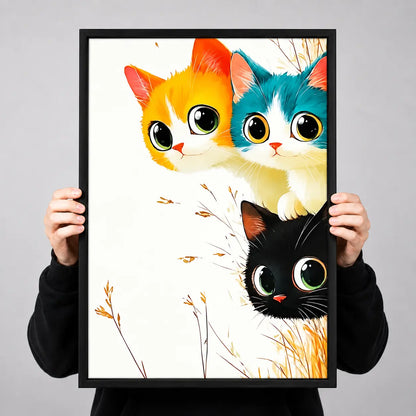 Colorful Three Cats Big Eyes Illustration Wall Art 3