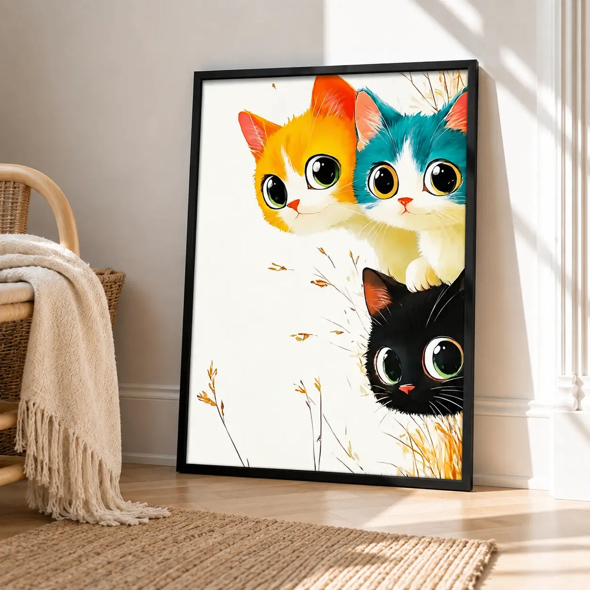 Colorful Three Cats Big Eyes Illustration Wall Art 4