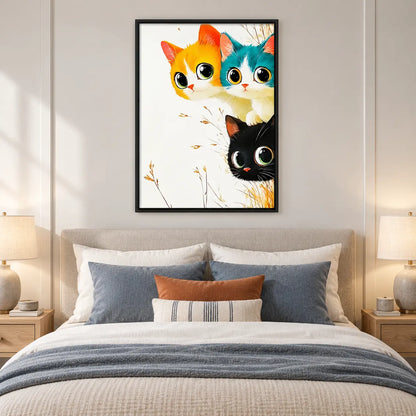 Colorful Three Cats Big Eyes Illustration Wall Art 5
