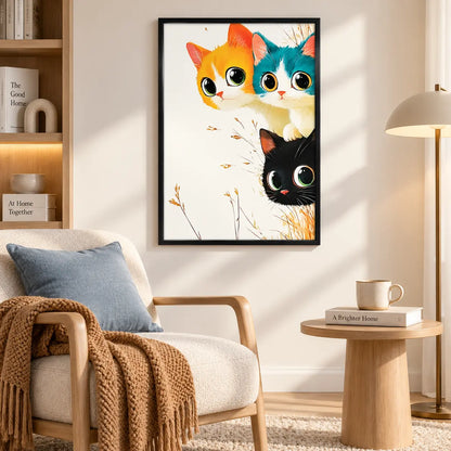 Colorful Three Cats Big Eyes Illustration Wall Art 6