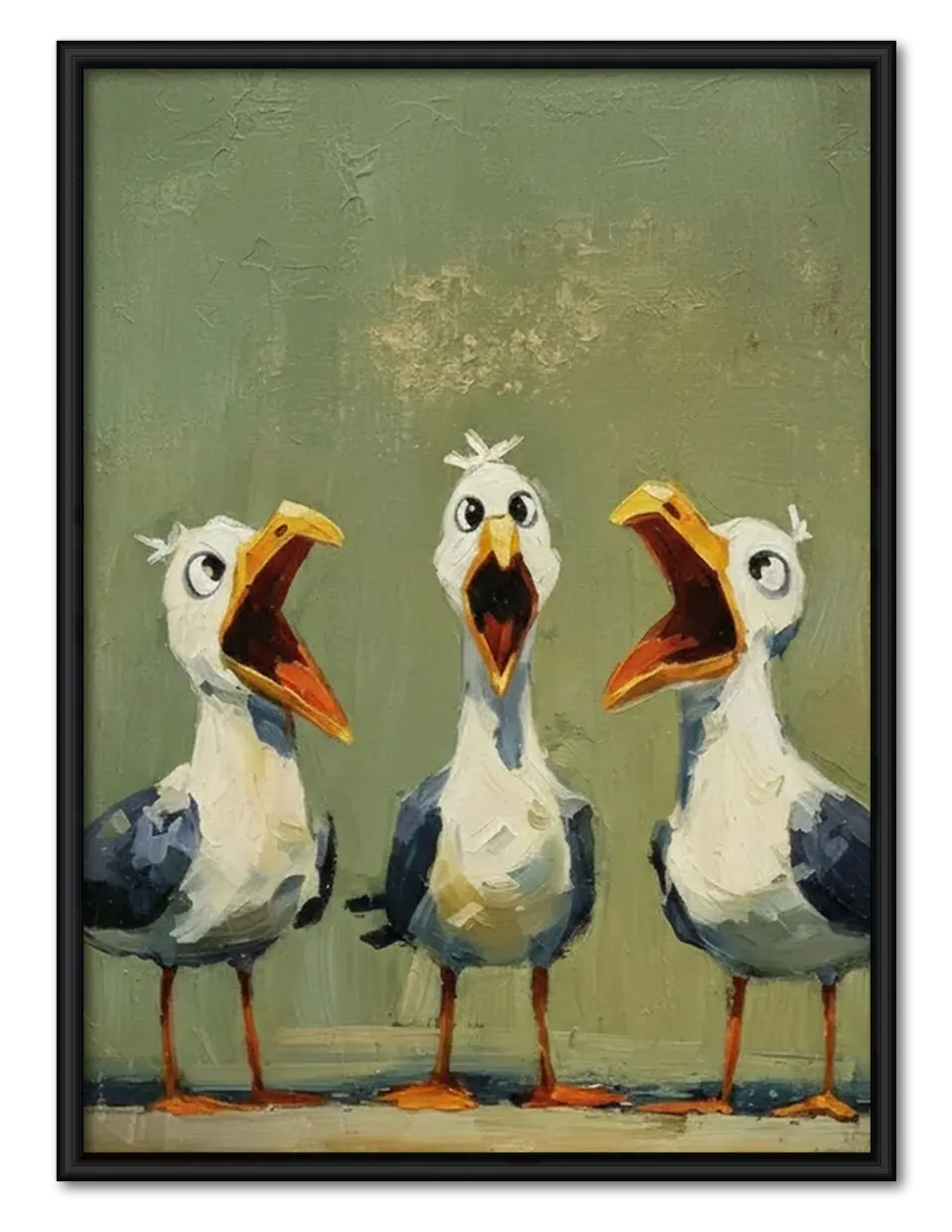 Funny Seagull Trio Singing Wall Art 1