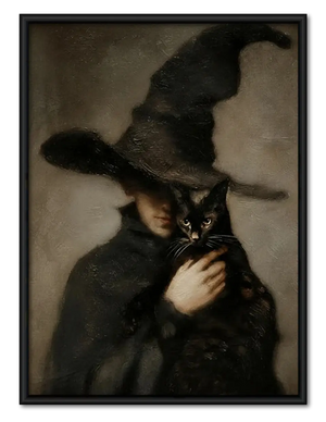 Witch Holding Black Cat Gothic Halloween Wall Art