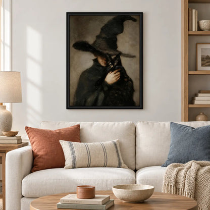 Witch Holding Black Cat Gothic Halloween Wall Art 2