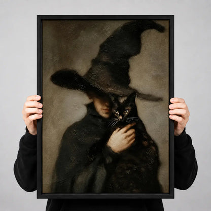 Witch Holding Black Cat Gothic Halloween Wall Art 3