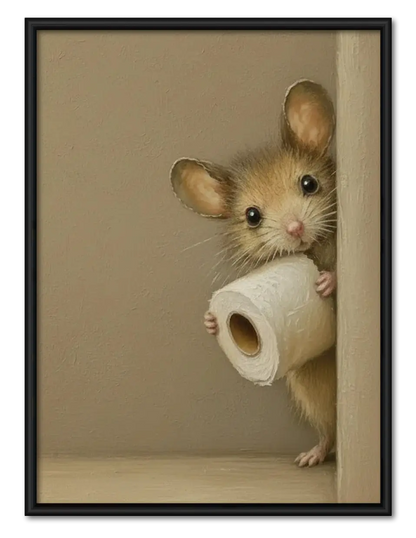 Cute Mouse Holding Toilet Paper Wall Art 1