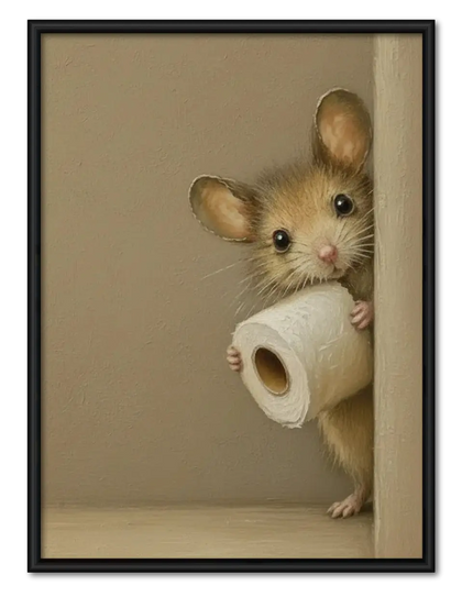Cute Mouse Holding Toilet Paper Wall Art