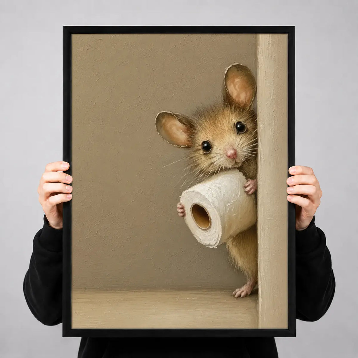 Cute Mouse Holding Toilet Paper Wall Art 3